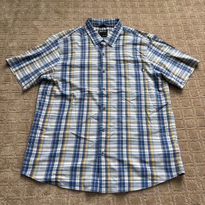 Marmot Plaid Nylon Casual Button-Down Short Sleeve Shirt Mens XXL Blue Hike Camp